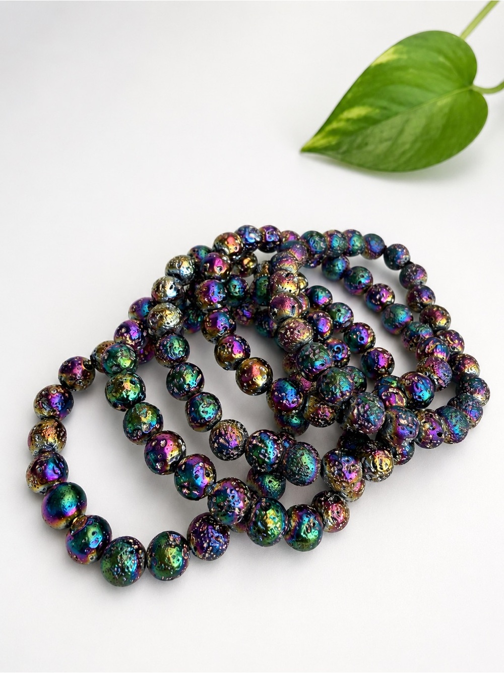 Rainbow Iridescent Lava Stone Bracelet - see description